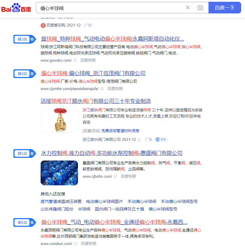 專業閥門優化公司：“偏心半球閥”網站優化案例