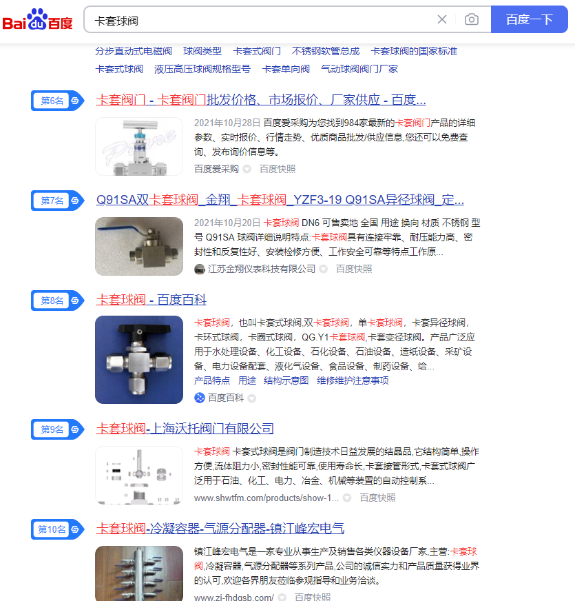 閥門優化公司：“卡套球閥”網站推廣案例分享